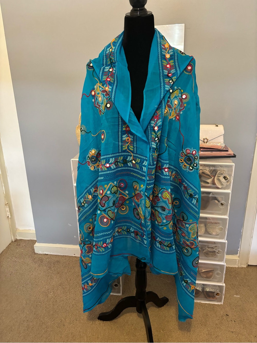 indian cotton dupatta orange and Blue Embroidered design